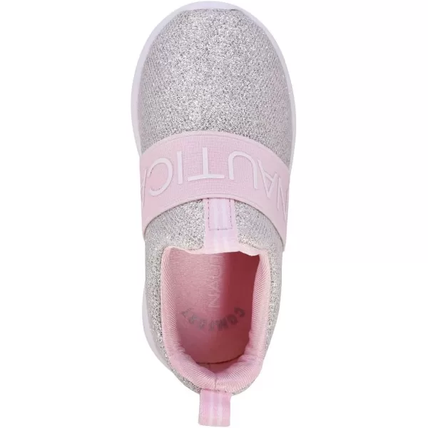 Nautica Girls SlipOn Sneaker  Athletic Running Kids Shoe for Walking Running Tennis and Sports ToddlerLittle KidSilver Glitter Pink
