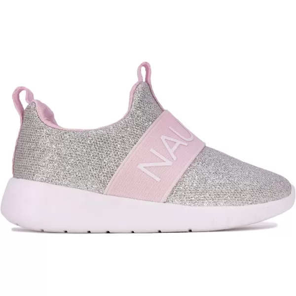 Nautica Girls SlipOn Sneaker  Athletic Running Kids Shoe for Walking Running Tennis and Sports ToddlerLittle KidSilver Glitter Pink