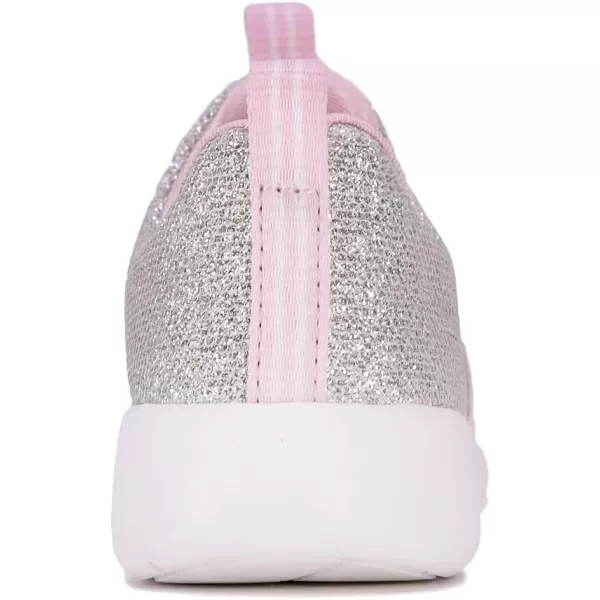 Nautica Girls SlipOn Sneaker  Athletic Running Kids Shoe for Walking Running Tennis and Sports ToddlerLittle KidSilver Glitter Pink