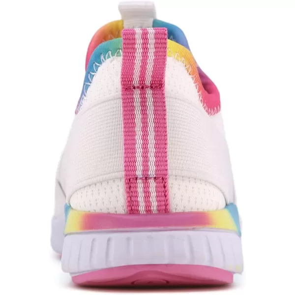 Nautica Girls SlipOn Sneaker  Athletic Running Kids Shoe for Walking Running Tennis and Sports ToddlerLittle KidWhite Bright Rainbow