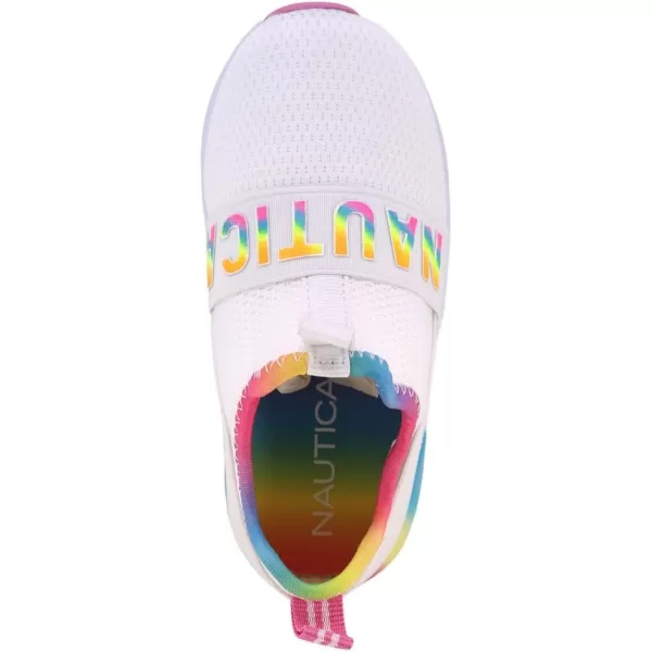 Nautica Girls SlipOn Sneaker  Athletic Running Kids Shoe for Walking Running Tennis and Sports ToddlerLittle KidWhite Bright Rainbow