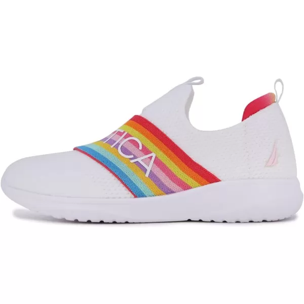 Nautica Girls SlipOn Sneaker  Athletic Running Kids Shoe for Walking Running Tennis and Sports ToddlerLittle KidWhite Rainbowpierce