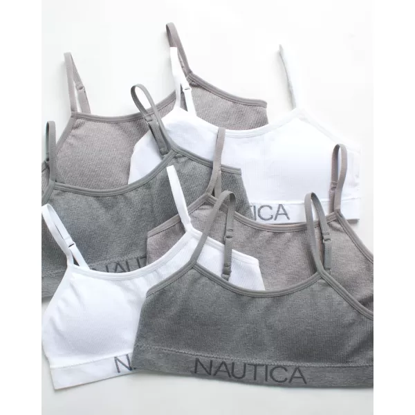 Nautica Girls Training Bra  Seamless Crop Cami Bralette 6 PackWhiteLight Heather GreyMedium Heather Grey