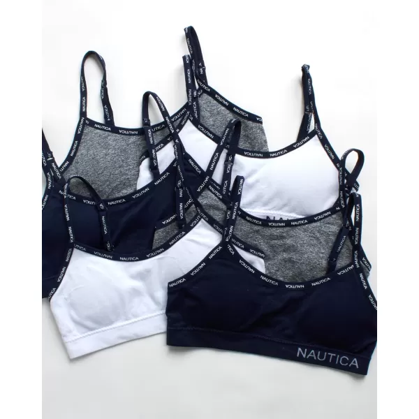 Nautica Girls Training Bra  Seamless Crop Cami Bralette 6 PackWhiteNocturnal NavyMedium Heather Grey