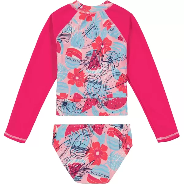 Nautica Girls TwoPiece Rashguard Swimsuit Set UPF 50 Sun Protection QuickDry Bathing SuitBeetroot Floral Fruit