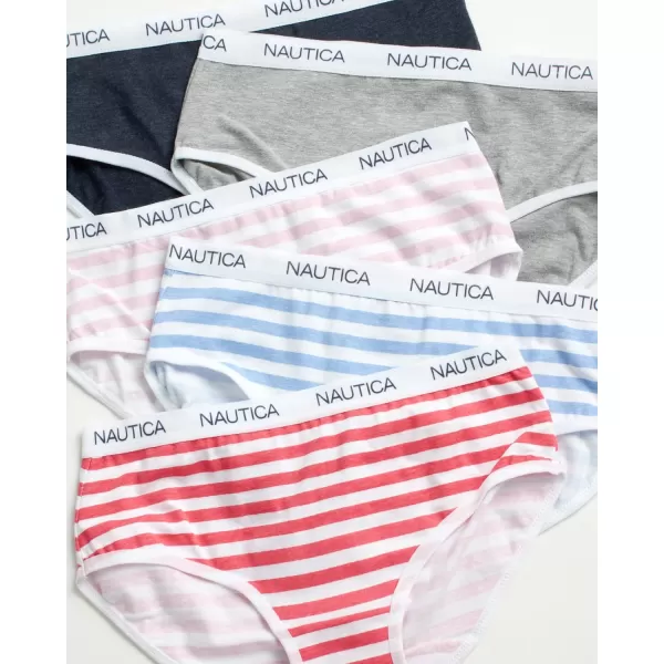 Nautica Girls Underwear  Stretch Cotton Briefs 10 PackHeather GreyPink StripeBlue Stripe