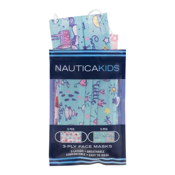 Nautica Kids 3Ply Disposable Face Masks Starry EyedCoral Solid Travel Pack 10 MasksPinkLittle Princess Teal