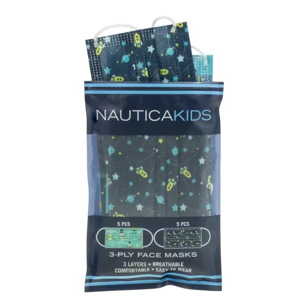 Nautica Kids 3Ply Disposable Face Masks Starry EyedCoral Solid Travel Pack 10 MasksSpace RobotsSpace Explorer