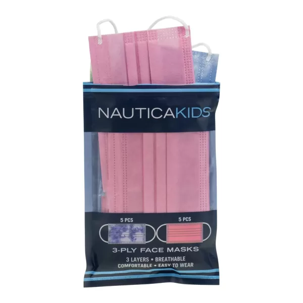 Nautica Kids 3Ply Disposable Face Masks Starry EyedCoral Solid Travel Pack 10 MasksTie Dye PurplePink Solid