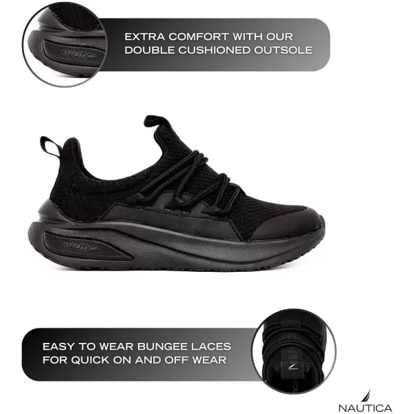 Nautica Kids Athletic SlipOn Sneakers  Comfortable Bungee Running Shoes for Boys and Girls  Stylish and Supportive Footwear for Active Kids Big KidLittle KidToddlerBlack Monochrome