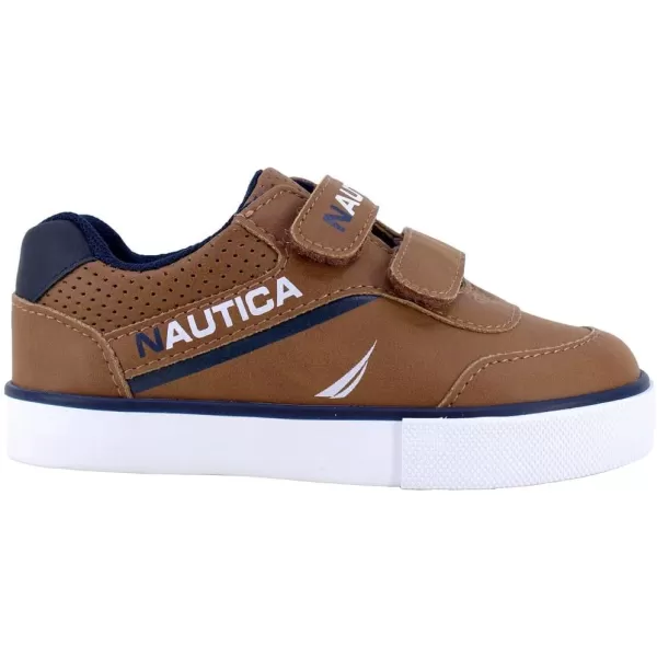 Nautica Kids Double Strap Sneakers  Casual Athletic Shoes for Boys and Girls  Durable and Comfortable Fit for Toddlers and Little KidsTan Navy Pop