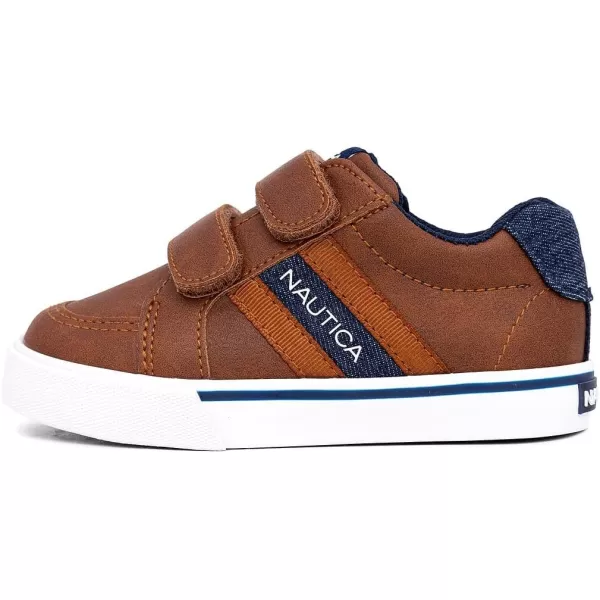 Nautica Kids Double Strap Sneakers  Casual Athletic Shoes for Boys and Girls  Durable and Comfortable Fit for Toddlers and Little KidsTan Navyadish