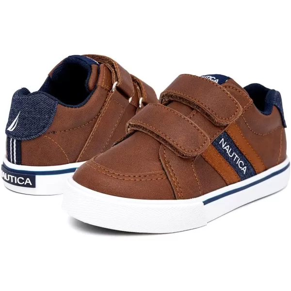 Nautica Kids Double Strap Sneakers  Casual Athletic Shoes for Boys and Girls  Durable and Comfortable Fit for Toddlers and Little KidsTan Navyadish