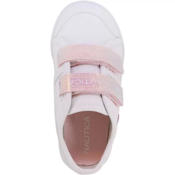 Nautica Kids Double Strap Sneakers  Casual Athletic Shoes for Boys and Girls  Durable and Comfortable Fit for Toddlers and Little KidsWhite Metallic Pink