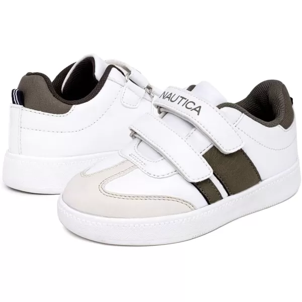 Nautica Kids Double Strap Sneakers  Casual Athletic Shoes for Boys and Girls  Durable and Comfortable Fit for Toddlers and Little KidsWhite Olivescott