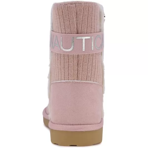 Nautica Kids Girls Boot With Sherpa Fur For Snow And WinterWarm Ankle Slipper Bootie Big Kid  Little Kid  ToddlerPink Knit Silver