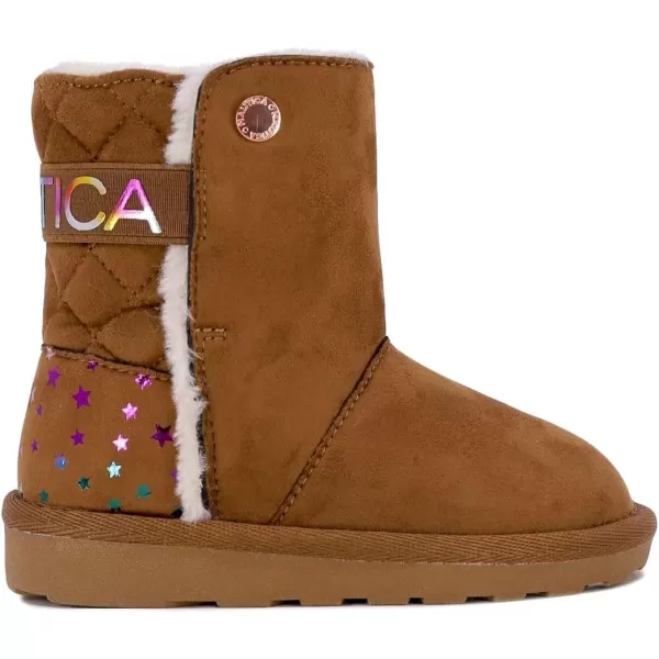 Nautica Kids Girls Boot With Sherpa Fur For Snow And WinterWarm Ankle Slipper Bootie Big Kid  Little Kid  ToddlerTan Rainbow