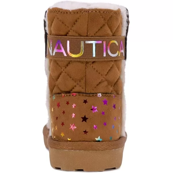 Nautica Kids Girls Boot With Sherpa Fur For Snow And WinterWarm Ankle Slipper Bootie Big Kid  Little Kid  ToddlerTan Rainbow