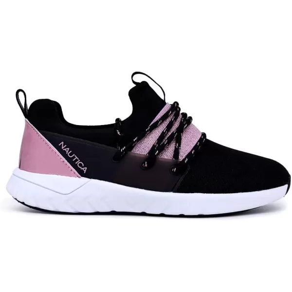 Nautica Kids Girls Metallic Fashion Sneaker LaceUp Athletic Running Shoe I kappil I Big Kid  Little Kid  ToddlerBlack Pink Metallic Water Lily