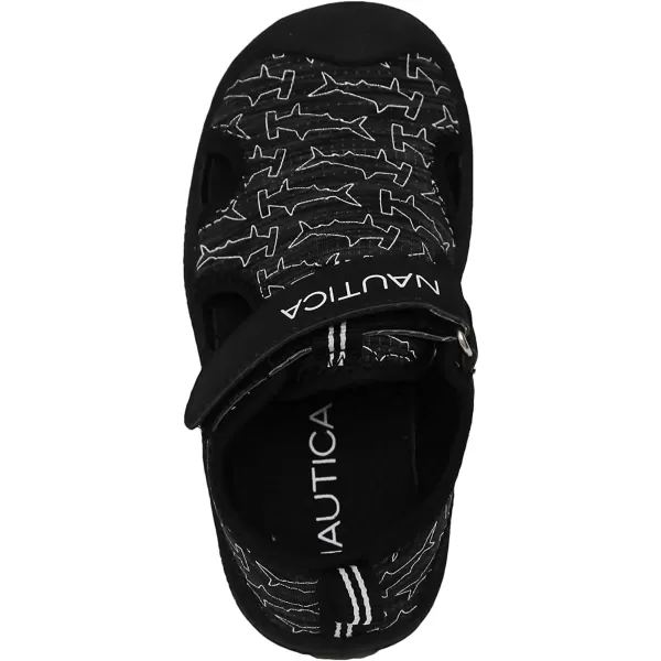 Nautica Kids Kettle Gulf Protective Water ShoeClosedToe Sport Sandal Navy Heather Print ToddlerLittle KidBileanblack Shark