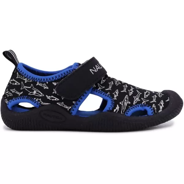 Nautica Kids Kettle Gulf Protective Water ShoeClosedToe Sport Sandal Navy Heather Print ToddlerLittle KidBlack Blue Sharks