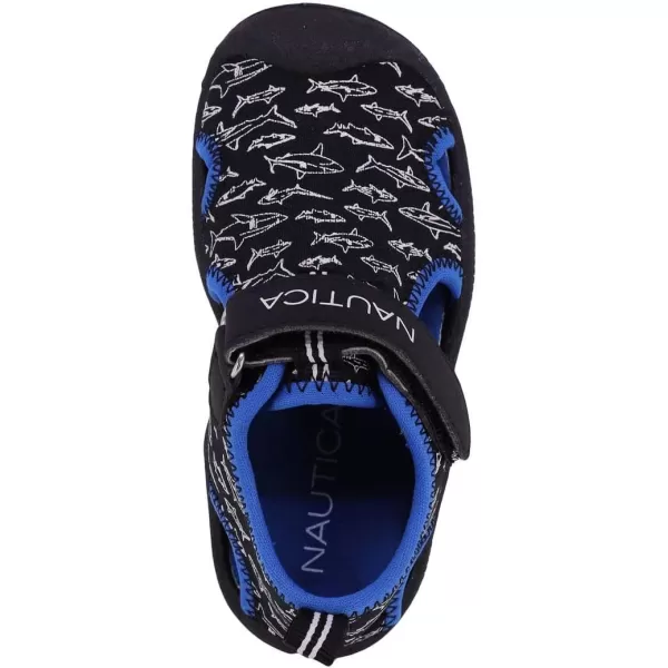 Nautica Kids Kettle Gulf Protective Water ShoeClosedToe Sport Sandal Navy Heather Print ToddlerLittle KidBlack Blue Sharks