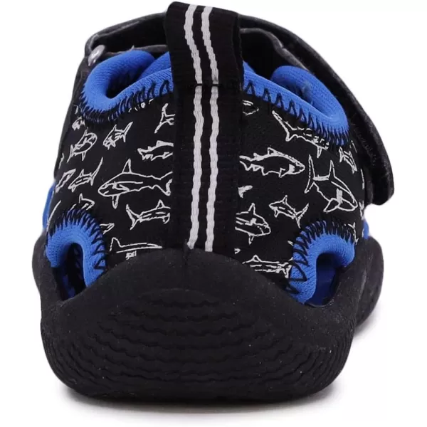Nautica Kids Kettle Gulf Protective Water ShoeClosedToe Sport Sandal Navy Heather Print ToddlerLittle KidBlack Blue Sharks