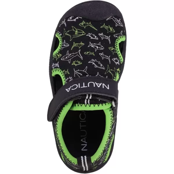 Nautica Kids Kettle Gulf Protective Water ShoeClosedToe Sport Sandal Navy Heather Print ToddlerLittle KidBlack Lime Sharks