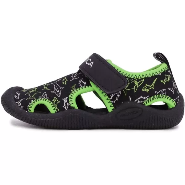 Nautica Kids Kettle Gulf Protective Water ShoeClosedToe Sport Sandal Navy Heather Print ToddlerLittle KidBlack Lime Sharks