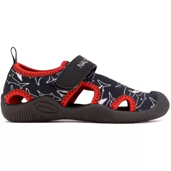 Nautica Kids Kettle Gulf Protective Water ShoeClosedToe Sport Sandal Navy Heather Print ToddlerLittle KidBlack Shark Outline