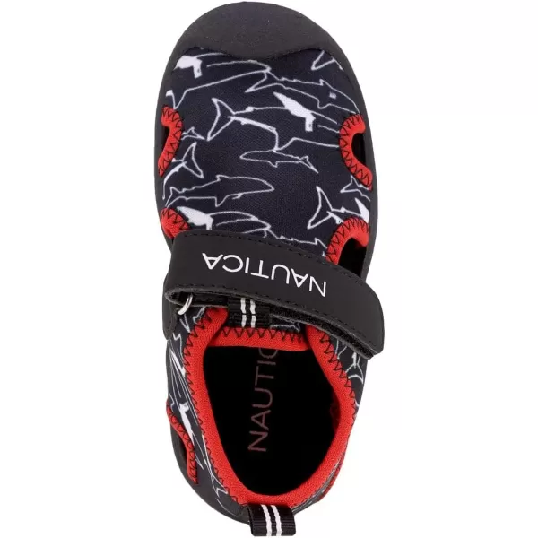 Nautica Kids Kettle Gulf Protective Water ShoeClosedToe Sport Sandal Navy Heather Print ToddlerLittle KidBlack Shark Outline