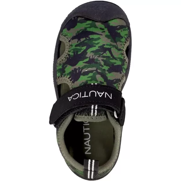 Nautica Kids Kettle Gulf Protective Water ShoeClosedToe Sport Sandal Navy Heather Print ToddlerLittle KidForest Dino Camo