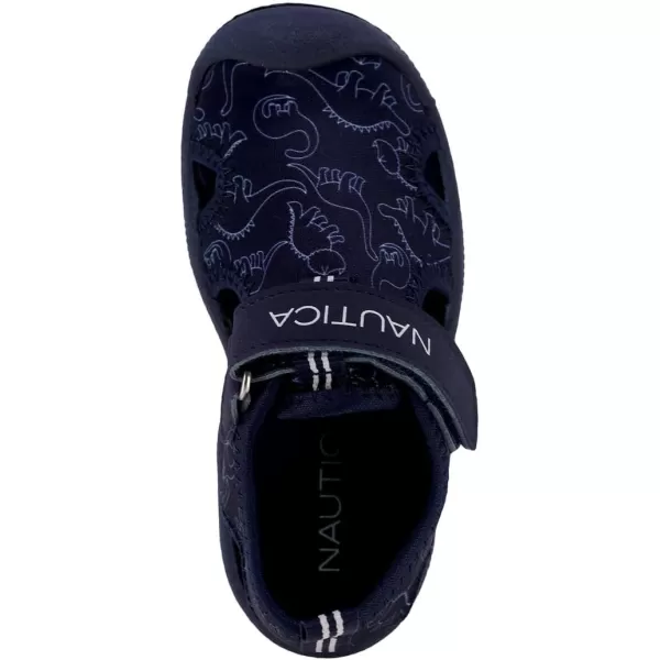 Nautica Kids Kettle Gulf Protective Water ShoeClosedToe Sport Sandal Navy Heather Print ToddlerLittle KidNavy Dino Outline