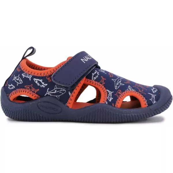 Nautica Kids Kettle Gulf Protective Water ShoeClosedToe Sport Sandal Navy Heather Print ToddlerLittle KidNavy Orange Shark
