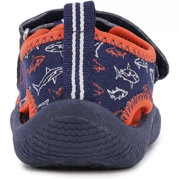 Nautica Kids Kettle Gulf Protective Water ShoeClosedToe Sport Sandal Navy Heather Print ToddlerLittle KidNavy Orange Shark