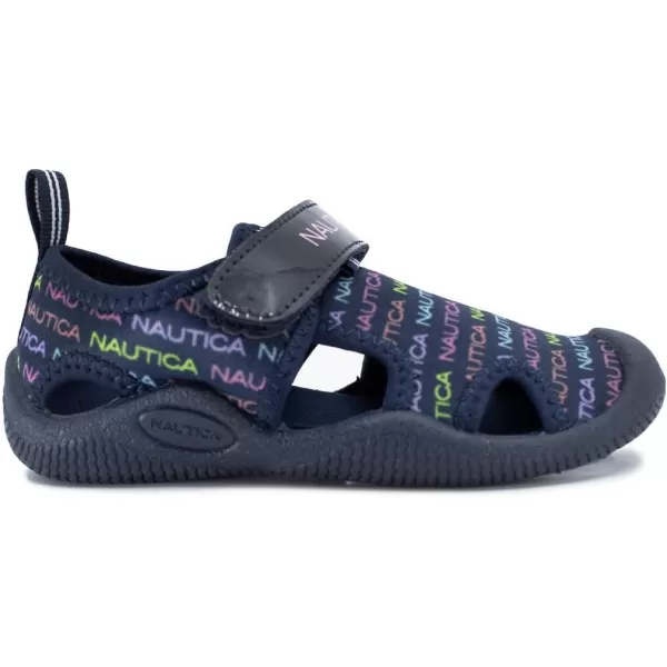 Nautica Kids Kettle Gulf Protective Water ShoeClosedToe Sport Sandal Navy Heather Print ToddlerLittle KidNavy Rainbow Logo