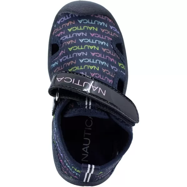 Nautica Kids Kettle Gulf Protective Water ShoeClosedToe Sport Sandal Navy Heather Print ToddlerLittle KidNavy Rainbow Logo