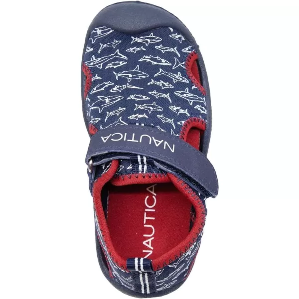 Nautica Kids Kettle Gulf Protective Water ShoeClosedToe Sport Sandal Navy Heather Print ToddlerLittle KidNavy Red Sharks