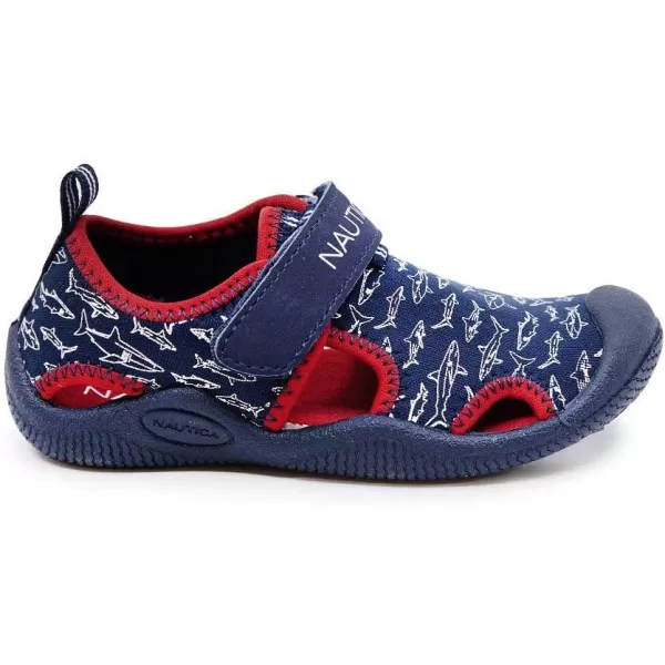 Nautica Kids Kettle Gulf Protective Water ShoeClosedToe Sport Sandal Navy Heather Print ToddlerLittle KidNavy Red Sharks
