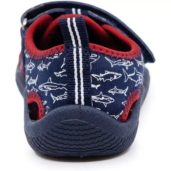 Nautica Kids Kettle Gulf Protective Water ShoeClosedToe Sport Sandal Navy Heather Print ToddlerLittle KidNavy Red Sharks