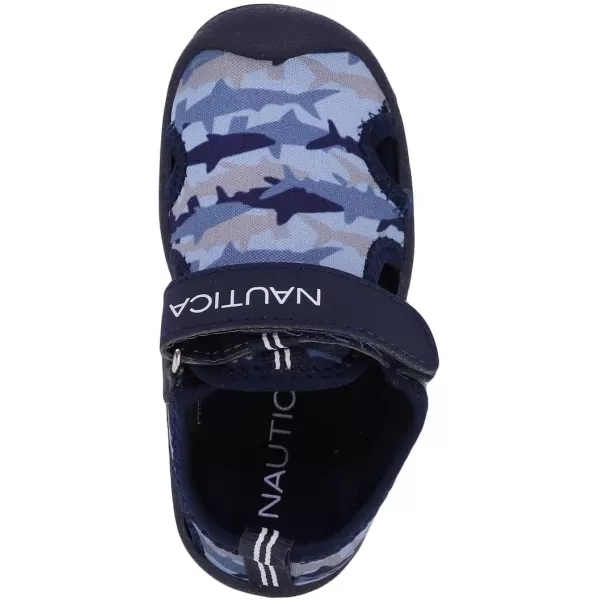 Nautica Kids Kettle Gulf Protective Water ShoeClosedToe Sport Sandal Navy Heather Print ToddlerLittle KidNavy Shark Camo