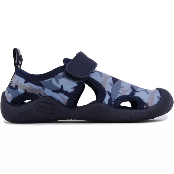 Nautica Kids Kettle Gulf Protective Water ShoeClosedToe Sport Sandal Navy Heather Print ToddlerLittle KidNavy Shark Camo