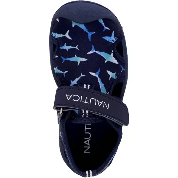 Nautica Kids Kettle Gulf Protective Water ShoeClosedToe Sport Sandal Navy Heather Print ToddlerLittle KidNavy Speckle Shark