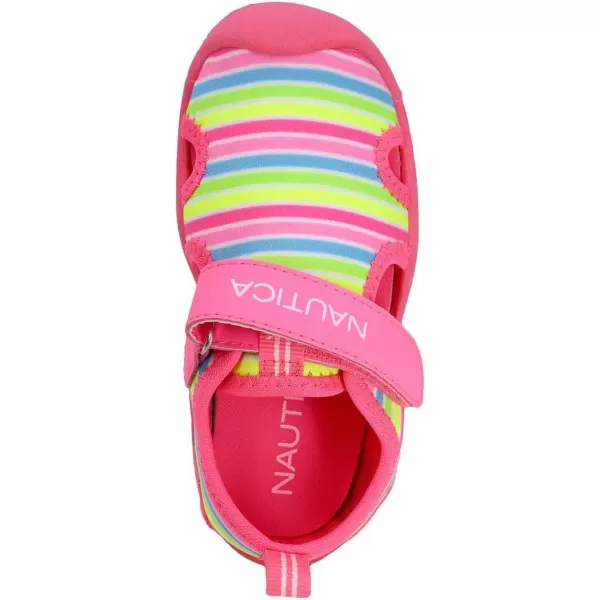 Nautica Kids Kettle Gulf Protective Water ShoeClosedToe Sport Sandal Navy Heather Print ToddlerLittle KidNeon Stripes Pink