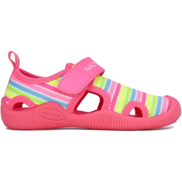 Nautica Kids Kettle Gulf Protective Water ShoeClosedToe Sport Sandal Navy Heather Print ToddlerLittle KidNeon Stripes Pink