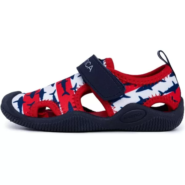 Nautica Kids Kettle Gulf Protective Water ShoeClosedToe Sport Sandal Navy Heather Print ToddlerLittle KidRwb Shark Stripe