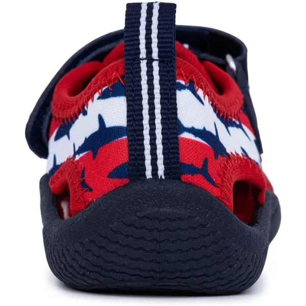 Nautica Kids Kettle Gulf Protective Water ShoeClosedToe Sport Sandal Navy Heather Print ToddlerLittle KidRwb Shark Stripe