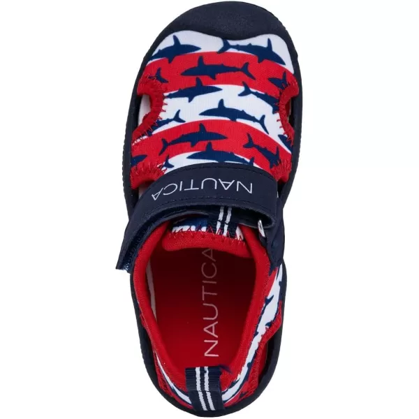 Nautica Kids Kettle Gulf Protective Water ShoeClosedToe Sport Sandal Navy Heather Print ToddlerLittle KidRwb Shark Stripe