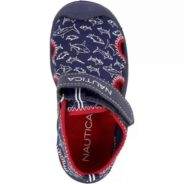 Nautica Kids Kettle Gulf Protective Water ShoeClosedToe Sport Sandal Navy Heather Print ToddlerLittle KidShark Print 2