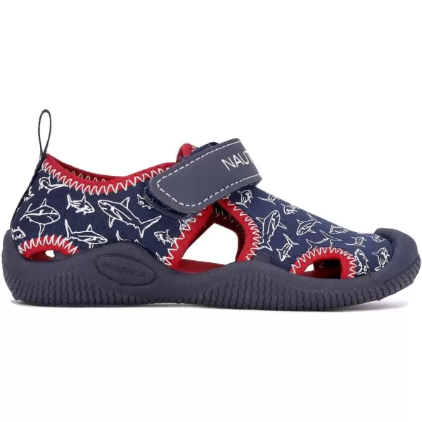 Nautica Kids Kettle Gulf Protective Water ShoeClosedToe Sport Sandal Navy Heather Print ToddlerLittle KidShark Print 2